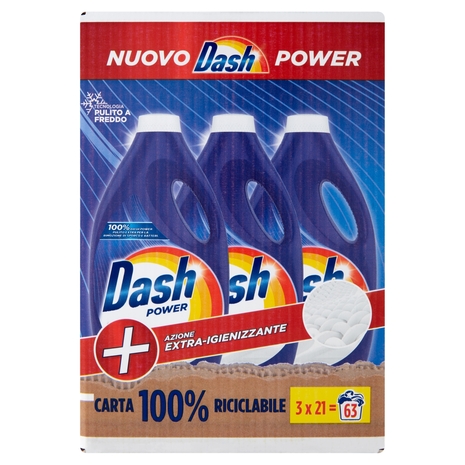 Dash Detersivo Lavatrice Liquido per Bucato Power Azione Extra Igienizzante 3x21=63 Lavaggi 3x1050ml